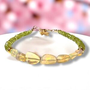 New Handmade 14K Yellow Gold Filled Peridot Opal Bracelet 7.5" - 7.9"